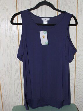AJ Women's Short-Sleeve Cold-Shoulder Tee Top Navy Size Small - NWT